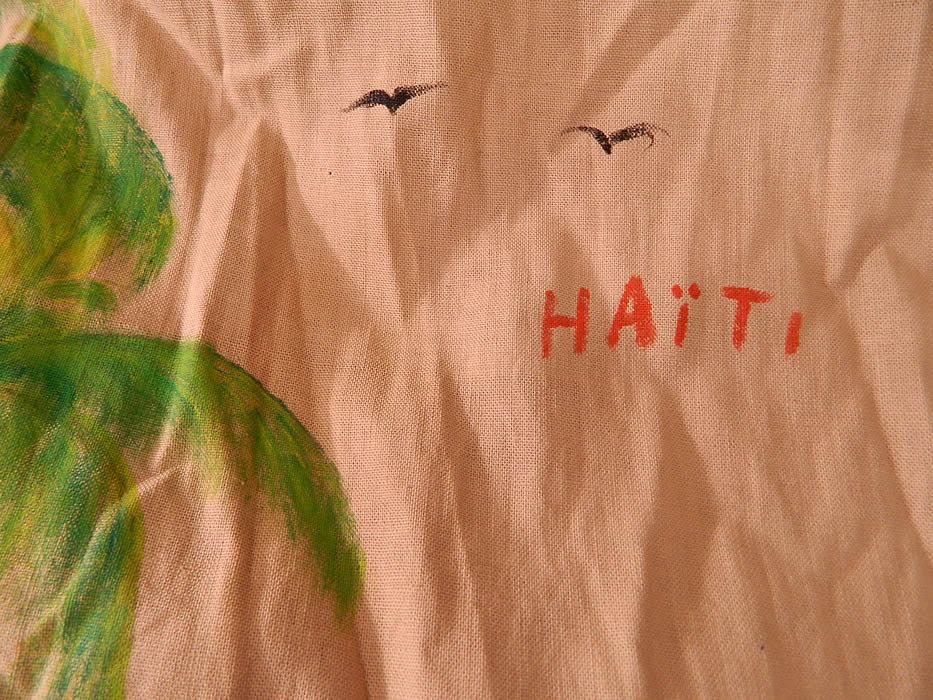 Vintage Fernand Pierre  Artist Signed Hand Painted  Haitian Vodou Circle Skirt.  It is in good condition, has not been cleaned and has a few small faint age spot stains. This is truly a rare and unique one of a kind  piece of wearable Haitian textile art! 