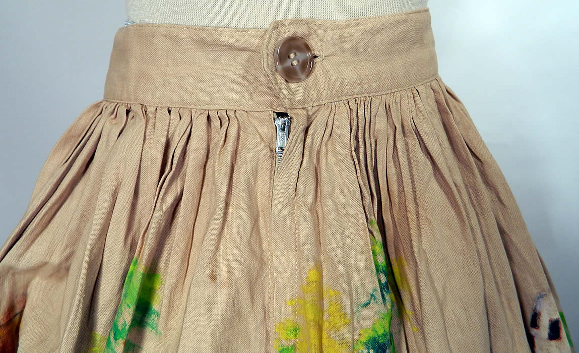 Vintage Fernand Pierre  Artist Signed Hand Painted  Haitian Vodou Circle Skirt. This fabulous full circle skirt has a back zipper button waistband closure. 
