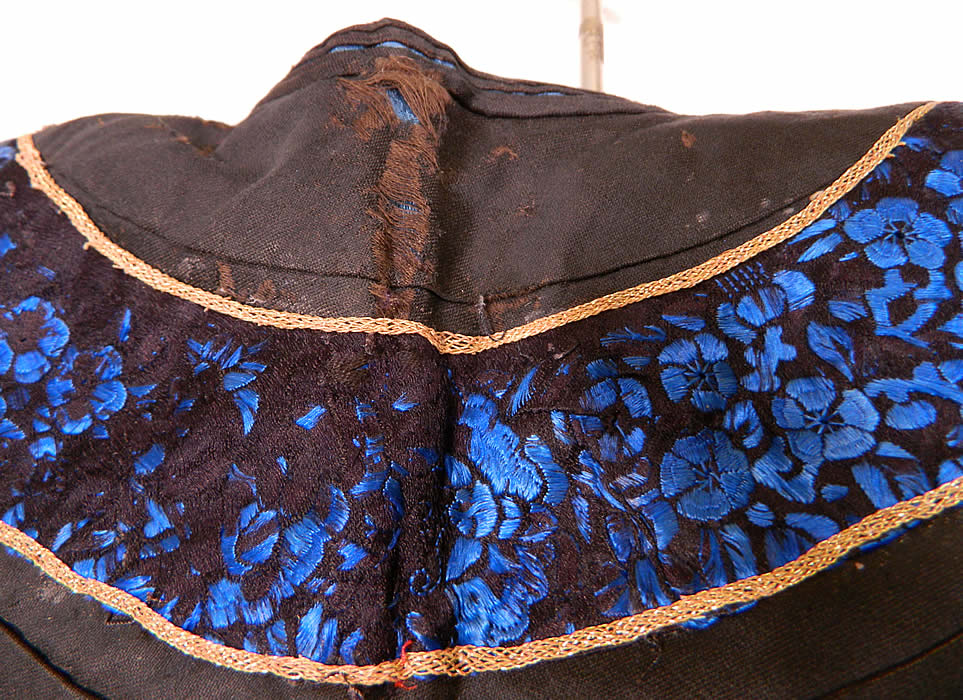 Antique Chinese Blue Silk Embroidered Insect Gourd Peach Floral Longevity Robe. This is truly a rare and wonderful piece of antique Chinese textile art! 