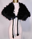 Edwardian Black Ostrich Feather Collar Cloak Cape Stole Shawl Silk Rope Ties
