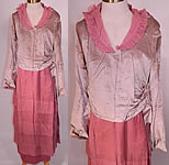 Vintage Pink Silk Gray Velvet Button Trim Late Teens 1915 WWI Era Tea Dress