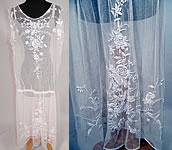 Vintage White Tulle Net Embroidered French Knot Lace Drop Waist Dress