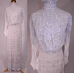 Edwardian White Window Pane Cotton Batiste Bow Polka Dot Print Fabric Lace Trim Dress