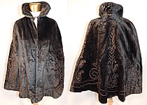 Victorian Black Plush Velvet Mohair Jet Beaded Soutache Trim Winter Cloak Cape Mantle. 