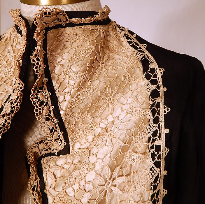 Victorian Black Silk White Lace Bolero Spencer Jacket Cropped Top