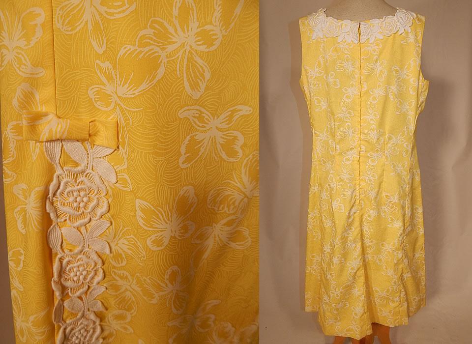 Vintage The Lilly Pulitzer Yellow & White Butterfly Novelty Print Lace Trim Shift Dress
The dress is a large size measuring 43 inches long, with 40 inch hips, a 36 inch waist and 38 inch bust. It is in excellent condition. This is truly a wonderful piece of Lilly Pulitzer wearable art!