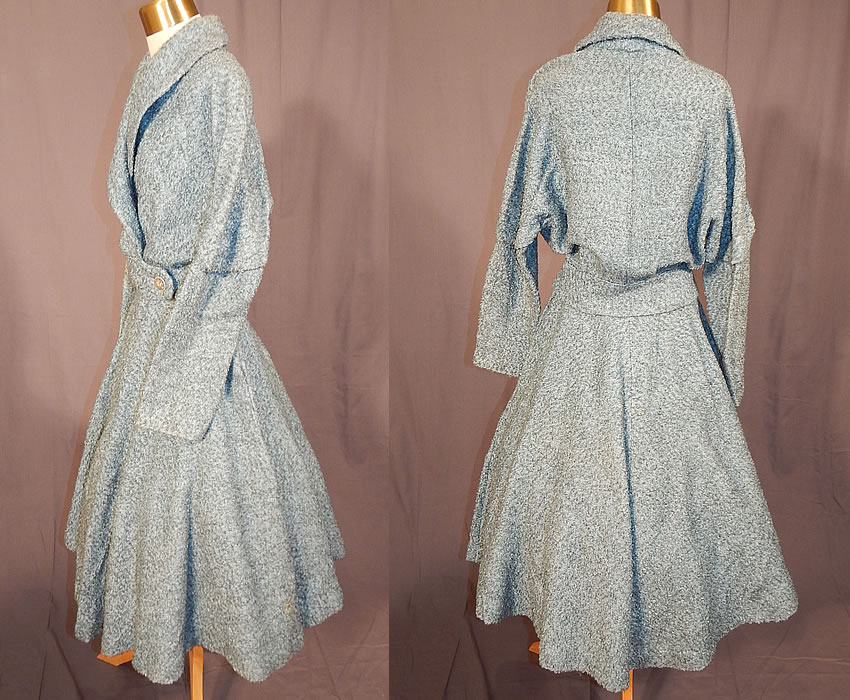 Vintage Blue Boucle Carlton Ingenue Poodle Cloth Circle Skirt & Suit Jacket
The jacket measures 18 inches long, with a 26 inch waist, 38 inch bust and 22 inch long sleeves. 