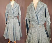 Vintage Blue Boucle Carlton Ingenue Poodle Cloth Circle Skirt & Suit Jacket