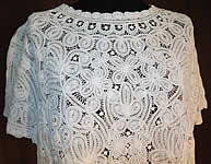 Vintage White Battenburg Tape Lace Sheer Shirt Blouse
