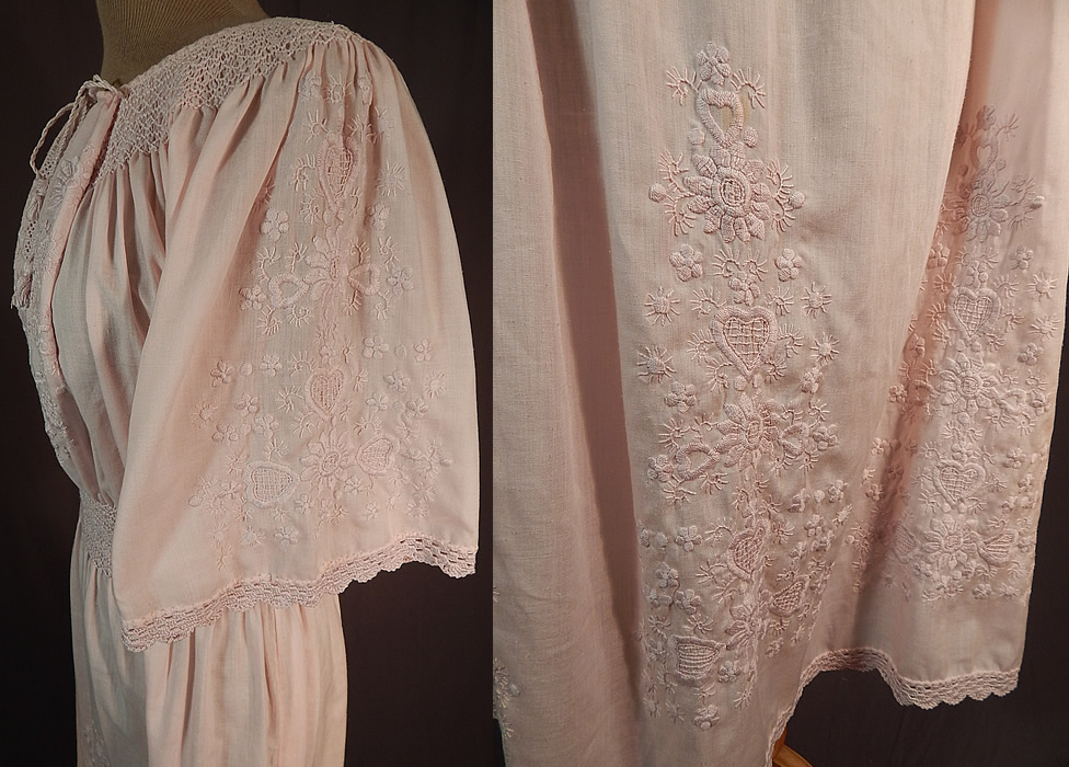 Vintage Pink Embroidered Hearts Flowers Smocking Boho Peasant Dress
The dress measures 46 inches long, with a 28 inch waist and 36 inch bust.