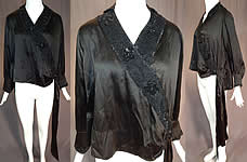 Vintage Art Deco Black Silk Sequin Beaded Flapper Blouse Dress Shirt
