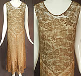 Vintage Gold Metallic Lamé Lame Lace Drop Waist Flapper Dress & Gray Silk Slip
