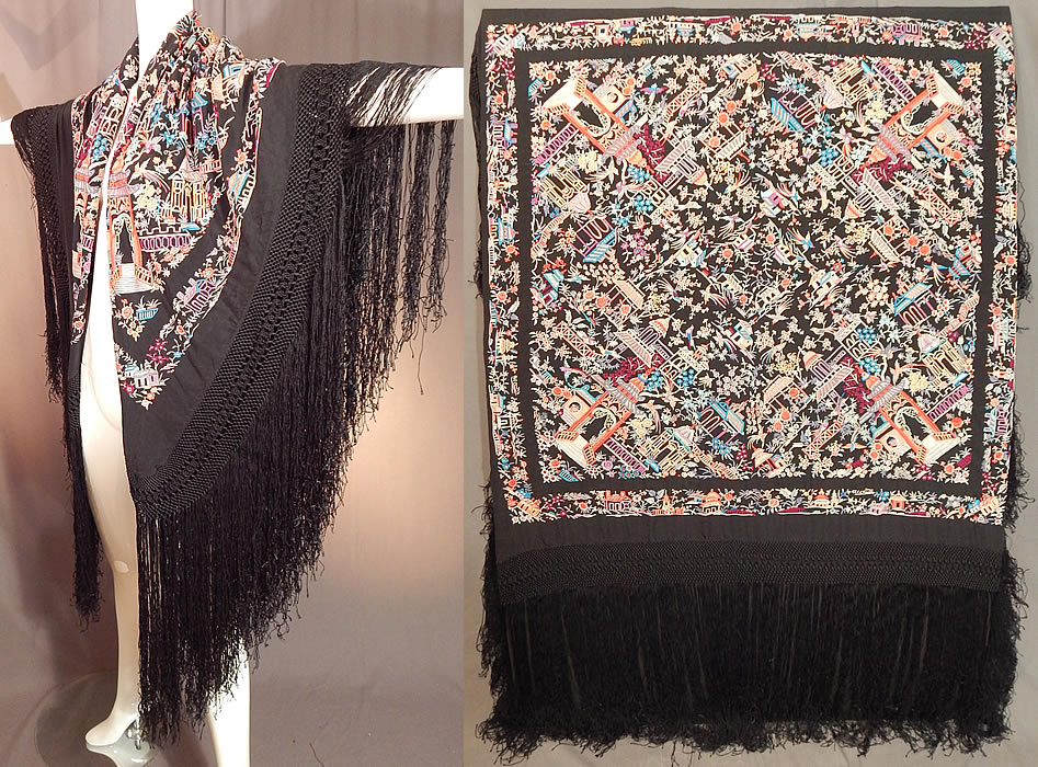 Antique Colorful Heavily Embroidered Chinese Temple Shrine Bird Canton Piano Shawl
This amazing antique colorful heavily embroidered Chinese temple shrine, bird Canton piano shawl dates from the 1920s. 