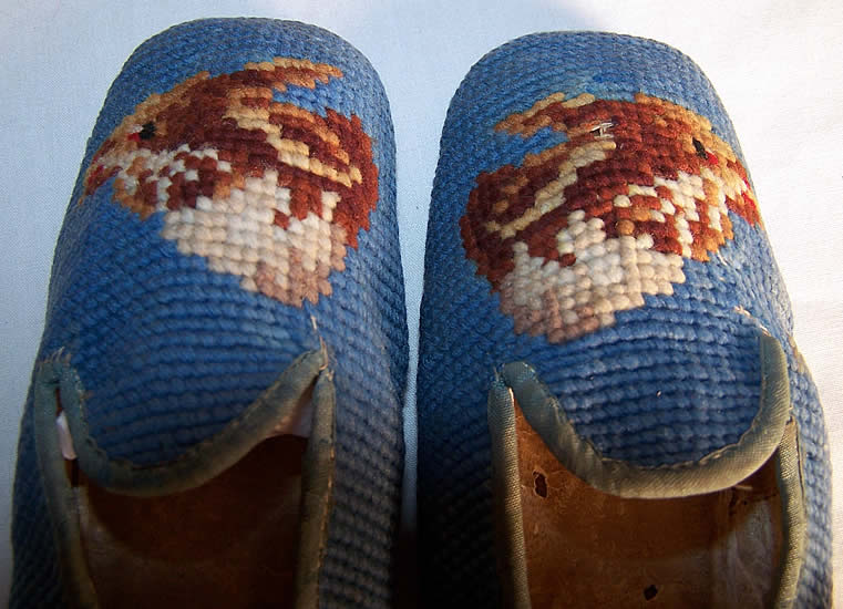 Victorian Children's Needlepoint Bunny Slippers