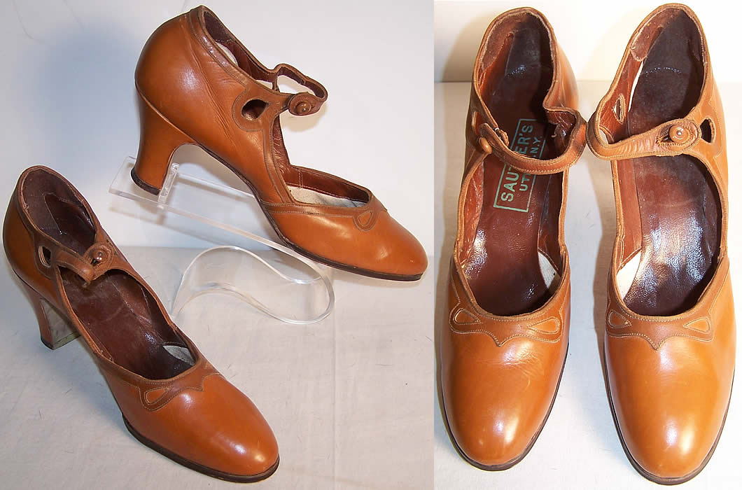 Sautter's N.Y. Unworn Brown Mary Jane Shoes  Front view.