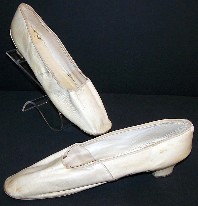 Victorian Wedding White Kid Straight Sole Shoes