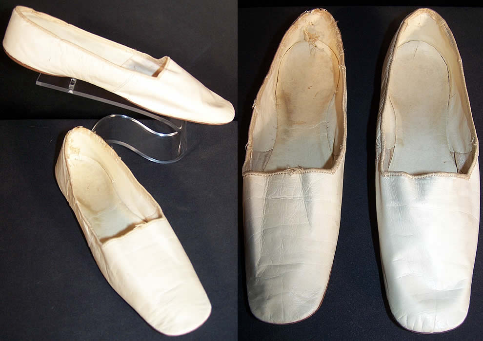 Victorian White Kid Leather Straight Sole Wedding Shoes side view