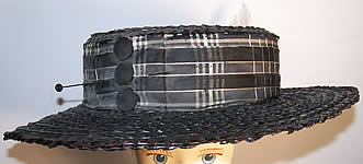 Edwardian Ladies Black Straw Sailor Boater Bicycling Hat