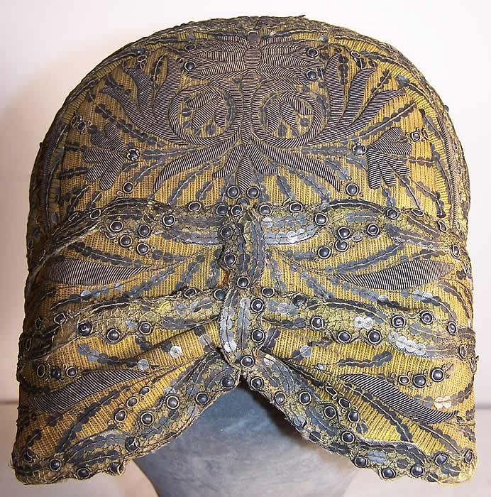 19th Century Silver Embroidered Riegelhaube Bonnet Cap Back View.