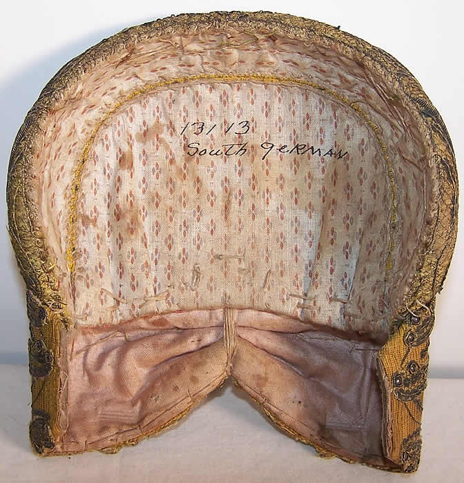 19th Century Silver Embroidered Riegelhaube Bonnet Cap Close up.