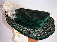 Victorian Emerald Green Velvet White Feather Brim Hat