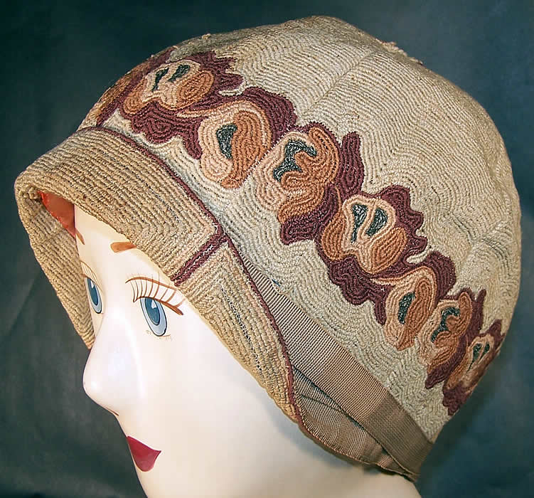 Vintage Casino Hat Art Deco Embroidered Flapper Cloche side view.