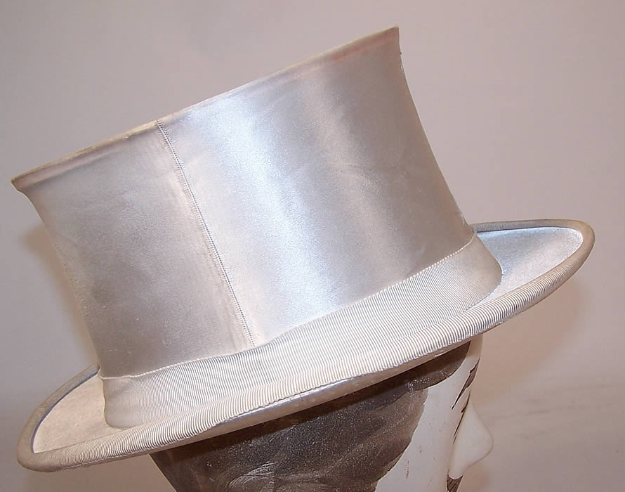 Vintage Gentlemen White Silk Satin Collapsible Crush Formal Opera Top Hat side view