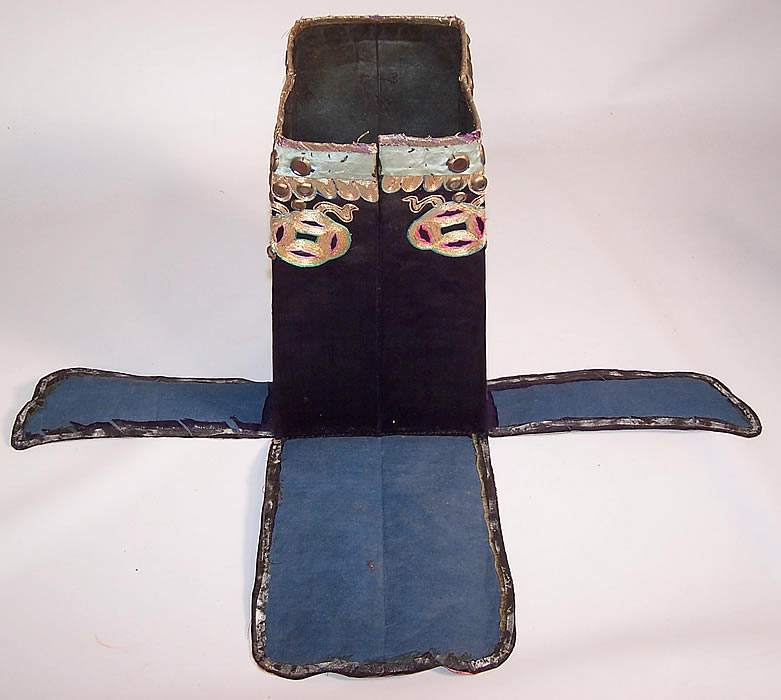  Antique Chinese Crane Bat Silk Couching Embroidery Mirror Tall Box Wedding Hat