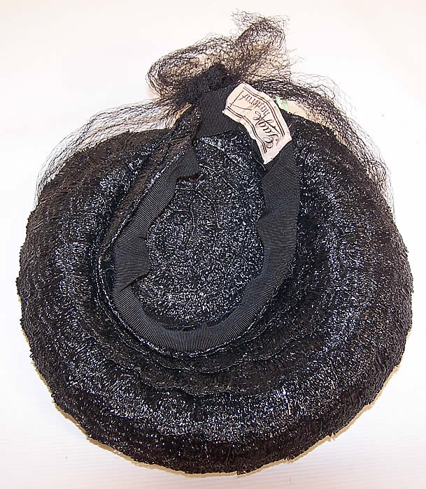 Vintage Gage Handcraft Black Straw Yellow Feather Floral Cocktail Tilt Hat Fascinator inside view