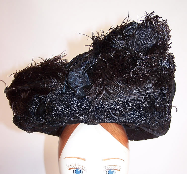 Titanic Edwardian Black Woven Horse Hair Feather Trim Toque Traveling Hat