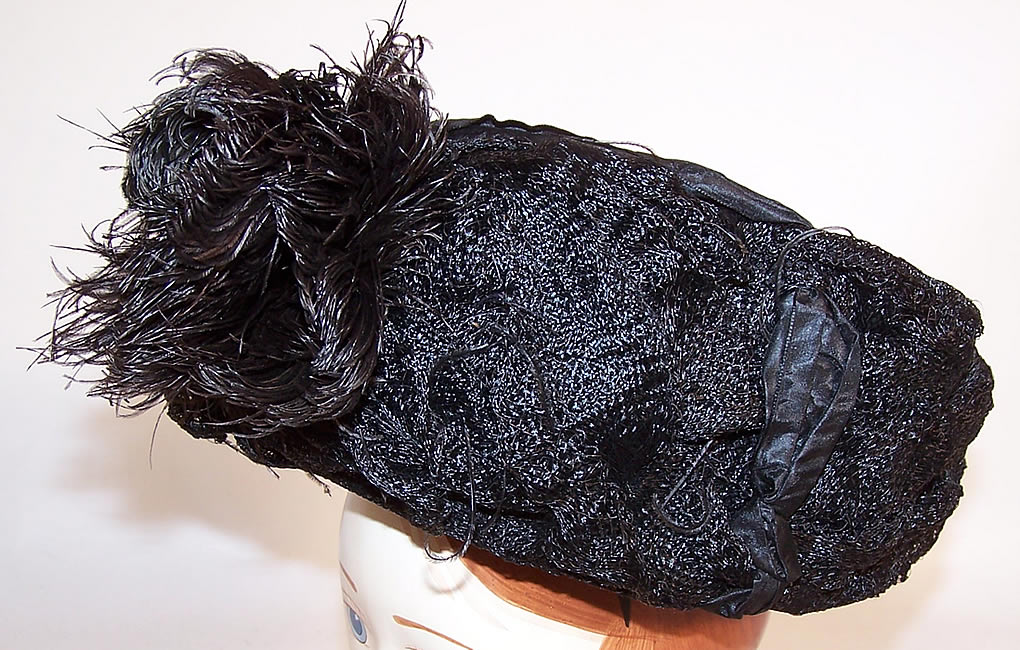 Titanic Edwardian Black Woven Horse Hair Feather Trim Toque Traveling Hat