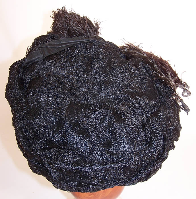 Titanic Edwardian Black Woven Horse Hair Feather Trim Toque Traveling Hat