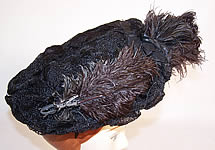 Titanic Edwardian Black Woven Horse Hair Feather Trim Toque Traveling Hat