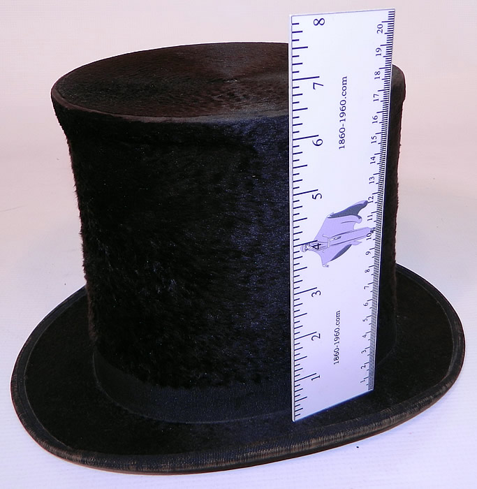 Victorian Corey & Stewart NJ Civil War Tall Lincoln Black Beaver Stovepipe Top Hat . The hat measures 6 1/2 inches tall and is 21 inches inside crown circumference. 