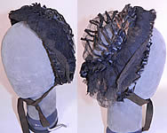 Victorian Civil War Era Black Net Ribbon Trim Mourning Bonnet Snood Headdress