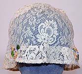 1920s Vintage Lace Silk Rosette Trim Floral Flapper Boudoir Bed Cap Cloche Hat
