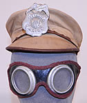 Vintage 1930s Childrens Juvenile Police Chief Toy Tin Badge Cap Hat & Motorcycle Goggles
