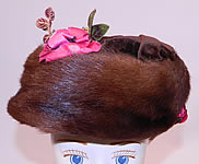 Titanic Edwardian Vintage Brown Velvet Mink Fur Floral Trim Toque Traveling Winter Hat
