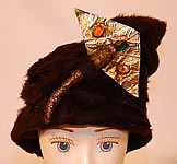 Vintage Sykes NY Label Brown Beaver Felt Fur Gold Jeweled Trim Toque Cloche Hat
