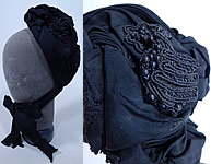Victorian Vintage Antique Black Silk Grosgrain Jet Beaded Trim Mourning Bonnet Hat
