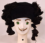 Vintage Black Velvet Silk Tassel Pompom Mens Bicorn Montera Matador Folk Costume Hat
