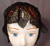 Victorian Civil War Era Antique Black Chantilly Lace Bed Cap Morning Bonnet Hat
