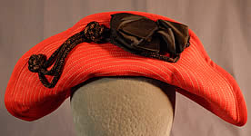 Vintage Victor Girls Red Wool White Stitched Black Bow Trim Bicorn Breton Hat
