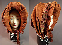Victorian Woven Brown Straw Chintz Fabric Trim Calash Sun Bonnet Hood Hat
