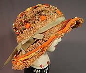 Vintage Woven Natural Straw Colorful Wood Beaded Embroidered Wide Brim Hat
