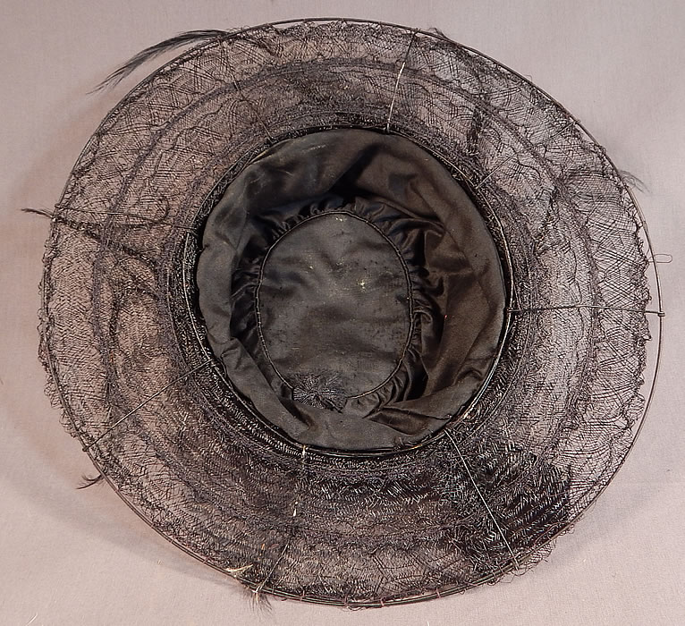 Edwardian Black Woven Horse Hair Crinoline Feather Trim Wired Wide Brim Hat
It is in good as-is condition, with some slight fraying separation along the brim edging in areas (see close-ups). This is truly a wonderful piece of millinery wearable art! 
