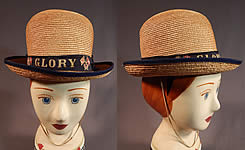 Vintage WWI Womens Natural Straw Australian Flag Glory Derby Bowler Hat
