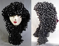 Victorian White Beaded Black Boucle Looped Knit Wool Winter Carriage Bonnet Hat
