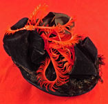 Victorian Black Velvet Red Feather Ribbon Trim Small Pork Pie Toque Traveling Hat
