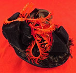 Victorian Black Velvet Red Feather Ribbon Trim Small Pork Pie Toque Traveling Hat
